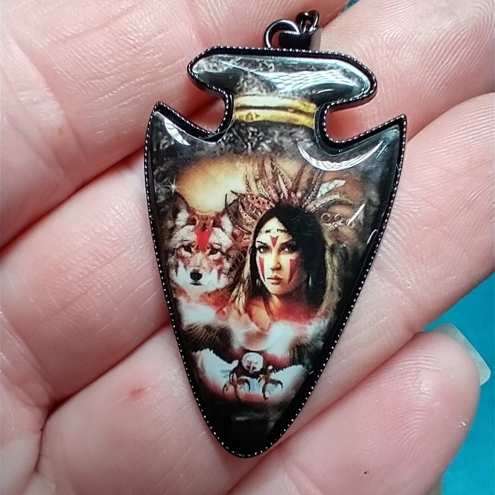 Black arrowhead native eagle wolf woman necklace